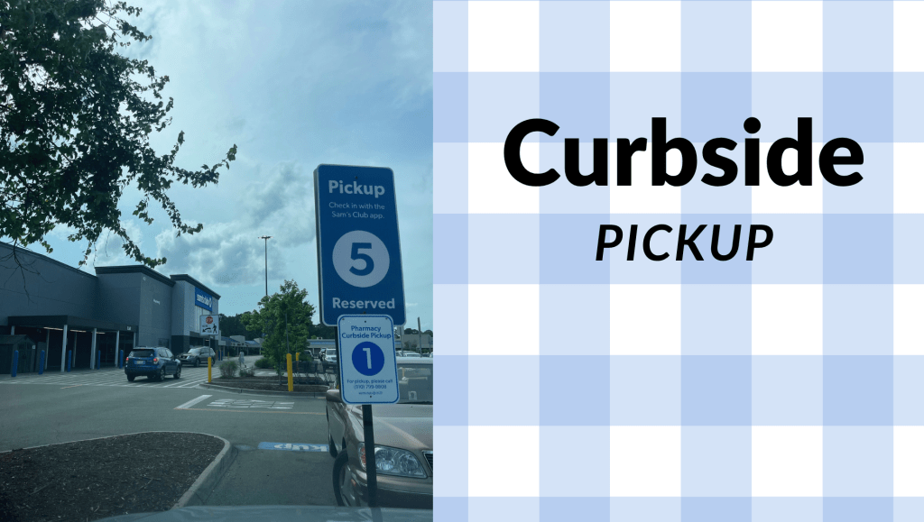 Curbside pickup sign at a Sam's Club location, indicating parking spaces reserved for pickup with the number 5.
